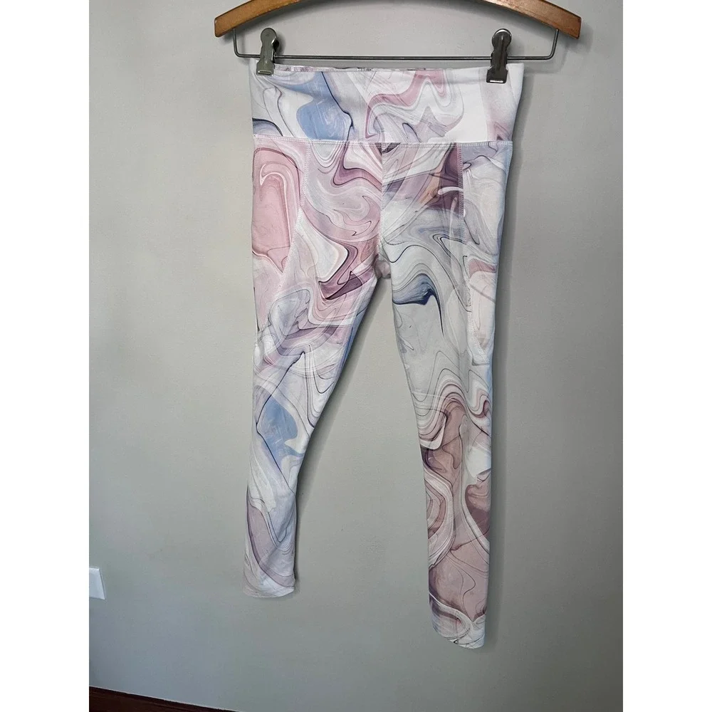 Old Navy Active Girl Powersoft High-Rise Leggings Marble Swirl Purple Blue 10-12